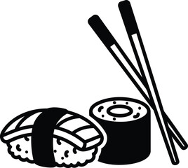 Japanese sushi and chopsticks line art illustration vector design © SEMA