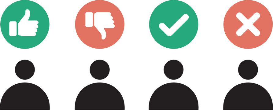 People Avatar Approval Denial Symbol Silhouette User Thumb Up Down Check X Mark vector design