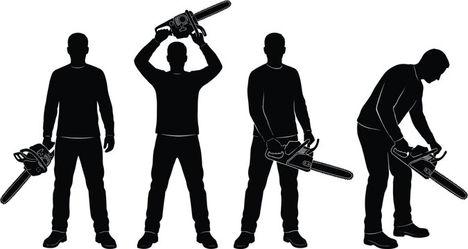 Four black silhouettes of people holding guns in different poses handguns shooting stances de