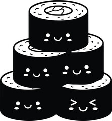 Kawaii sushi rolls stacked cute character line art vector illustration © SEMA