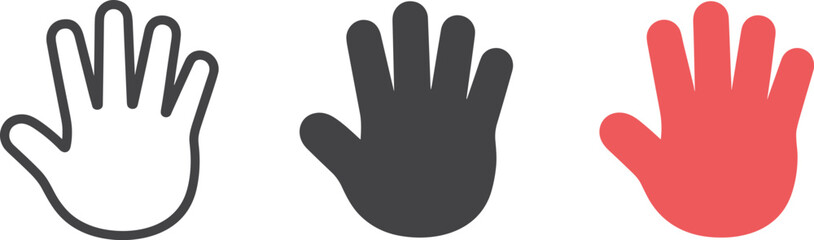 Collection of three stylized hand icons representing stop greeting and different communication gestures © Sujon Sharma