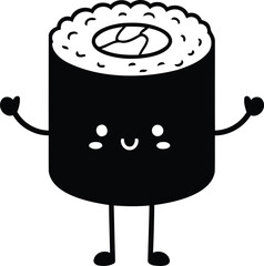 Cute happy japanese sushi maki roll character waving hands vector © SEMA