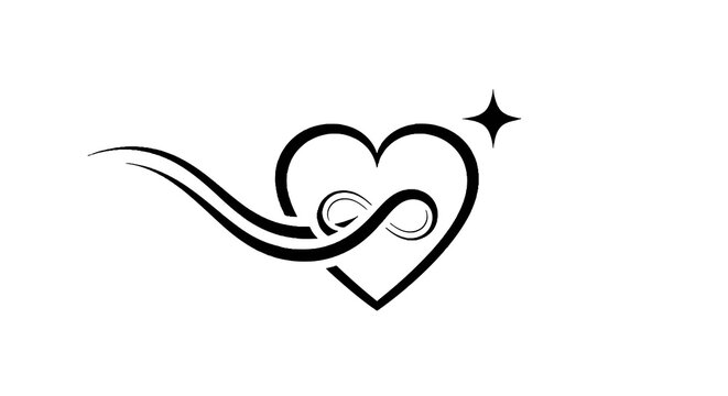 Heart with swirling lines and star.