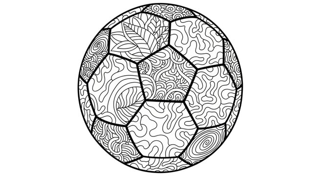 Black and white soccer ball, zentangle patterns, vector illustration, sports icon, abstract design