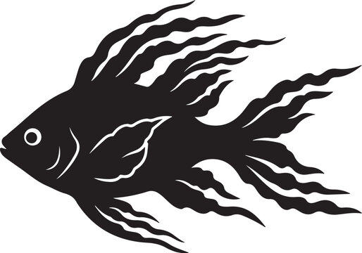 Black betta fish with white details black fish flowing fins
