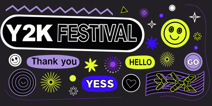 y2k festival sticker pack vibrant collection of playful graphic elements