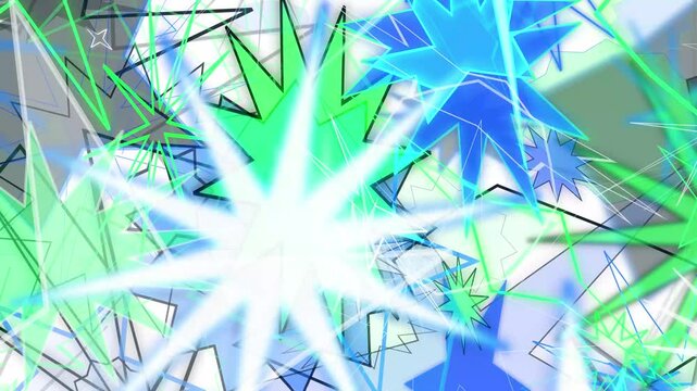 Abstract geometric leaf patterns motion blur green blue