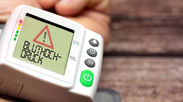 Blutdruckmessger&auml;t am Handgelenk und Hinweis auf Bluthochdruck	