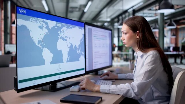 Woman Uses Secure VPN On Computer