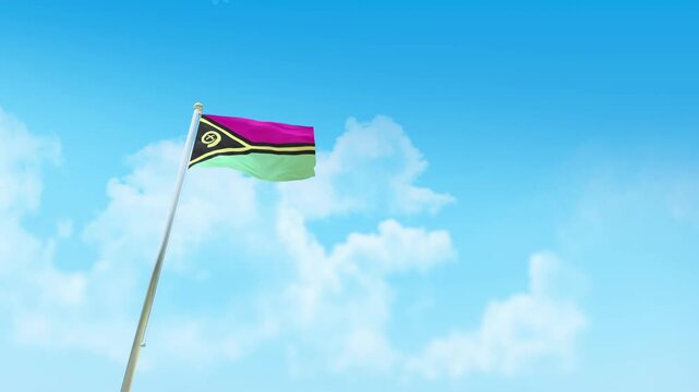 Vanuatu Flag 3D Render Animation with Fighter Jets Formation in Blue Sky