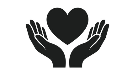 Obraz premium hands holding heart shape black silhouette on white background