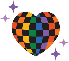 Obraz premium Retro Abstract Pride Month Clipart Elements and Rainbow Heart Disco Doodle