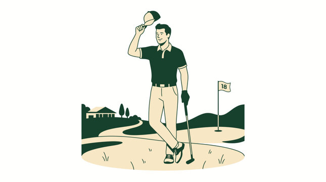 Golf vector illustration of a golfer on the course