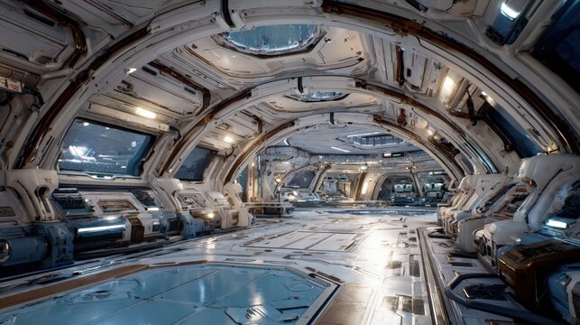 Dark futuristic industrial corridor with glowing AI energy conduits technology concept