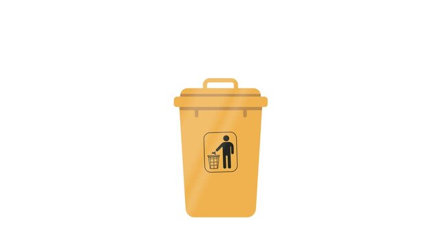 4K animation of public trash bin with white background, regular garbage container symbol for waste disposal, sanitation, public cleanliness and environmental motion graphic projects.