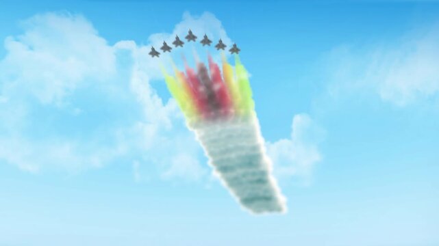 Zimbabwe Flag 3D Render Animation Created with Colored Smoke Trails by Aircraft