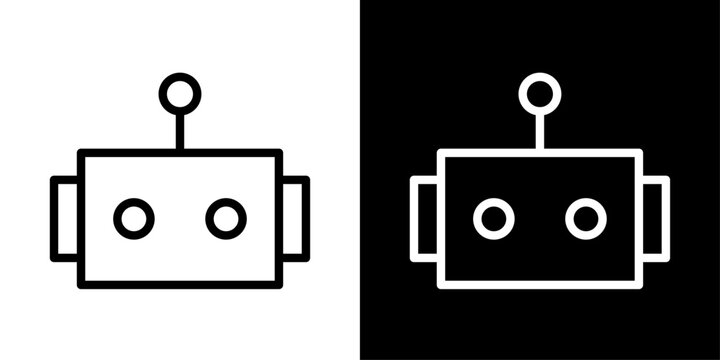 Robot head icon in outline style representing artificial intelligence, chatbot technology, smart automation, robotics, and futuristic digital assistant systems.
