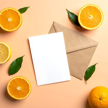 Fresh oranges and paper note.