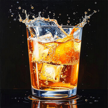 Refreshing Amber Liquid Splash Glass