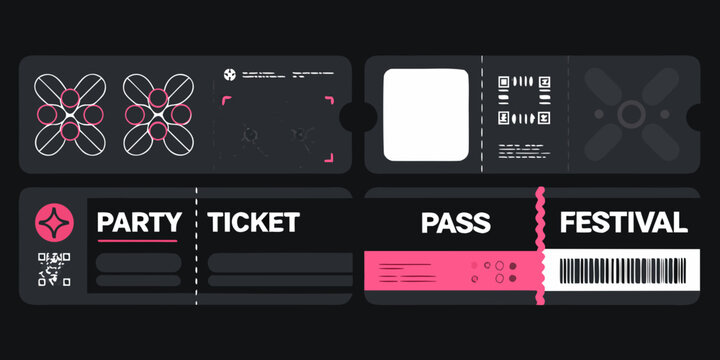 festival passes and tickets modern graphic design on black background