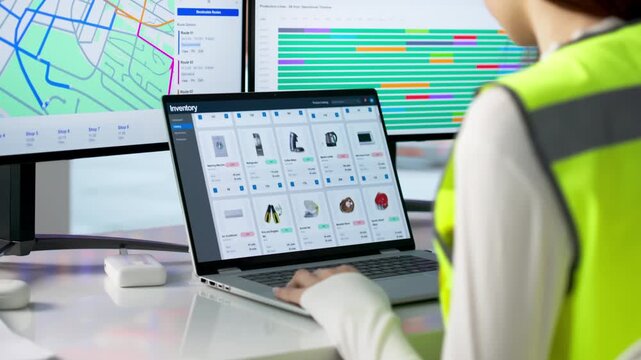 Warehouse Manager Using Computer To Track Parcels