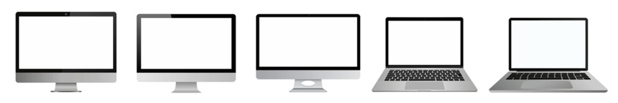 Minimal Computer Monitor and Laptop Icon Set Vector Illustration, Modern Desktop Screen Collection, Editable Technology Display Symbols Isolated on White Background