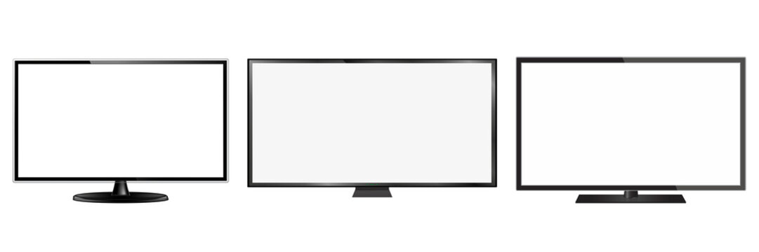 Minimal Monitor Screen Icon Set Vector Illustration, Modern Computer Display Collection, Flat Editable Outline Technology Symbols Isolated on White Background