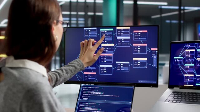Woman Focused On Programming Using Nodes