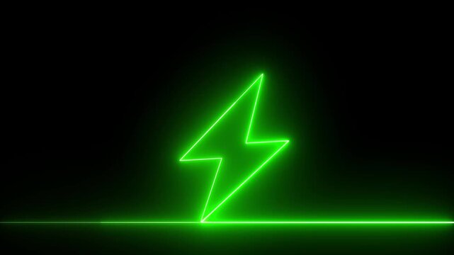 Green neon line graphic element with abstract shape on black background, loopable