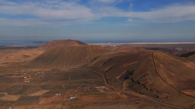 Aerial View of Volcanic Desert and Mountains Near Lajares Towards El Cotillo Fuerteventura