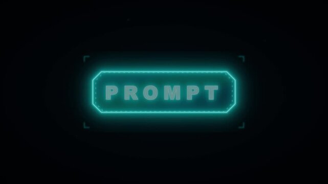 A glowing cyan neon button labeled PROMPT is displayed on a dark, futuristic interface