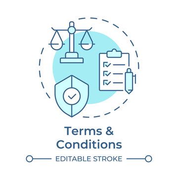 Terms and conditions soft blue concept icon. Legal compliance framework guidelines. Protection policy. Round shape line illustration. Abstract idea. Graphic design. Easy to use in article, booklet
