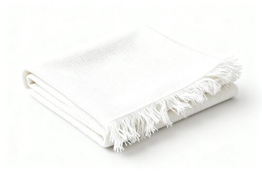 Folded white textured fabric with fringes