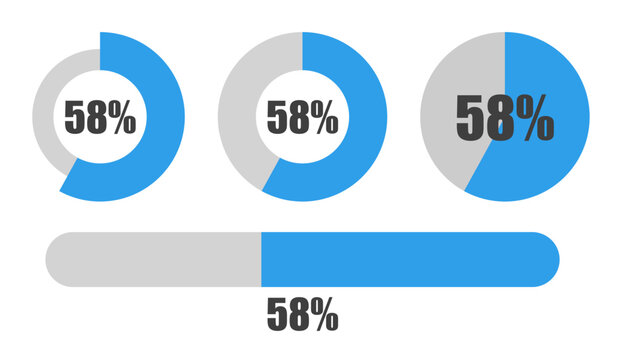 58％の円グラフとプログレスバーセット パーセンテージ表示アイコン素材58 Percent Chart and Progress Bar Set Circle Graph and UI Elements
