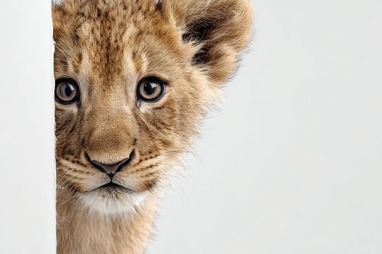 Adorable lion cub with striking eyes in a studio portrait