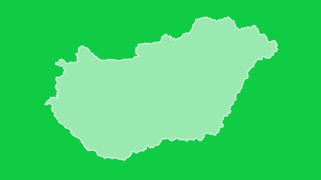 Hungary map glow trace outline animation green background