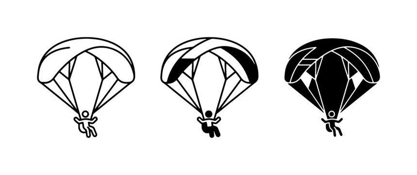 Parachute Icons: Skydiving, Paragliding, Freefall Vector Graphics