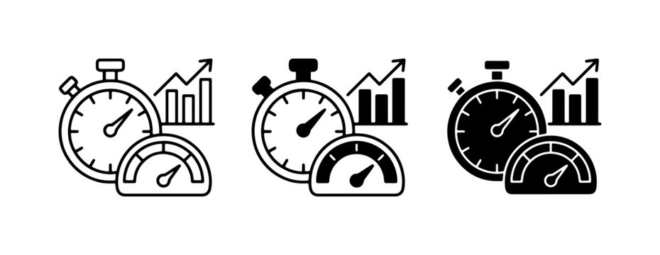 Speedometer and Stopwatch Icons: Performance Metrics, Growth Charts