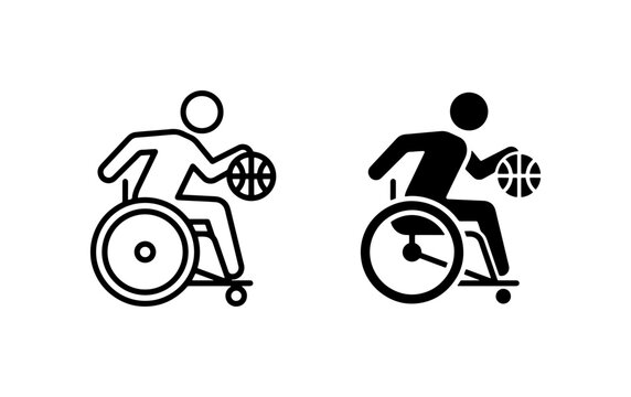 Wheelchair Basketball Icons, Adaptive Sports Silhouette, Disability Athlete Vector
