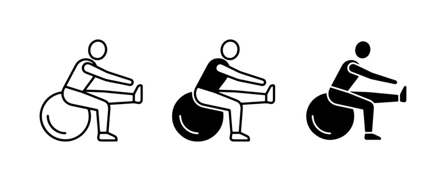 Fitness Ball Exercise Icons: Stretching, Stability, Core Strength Training