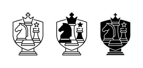 Chess Icons Set, Strategy Game Pieces, Shield Emblem, Vector Graphics © Shahin