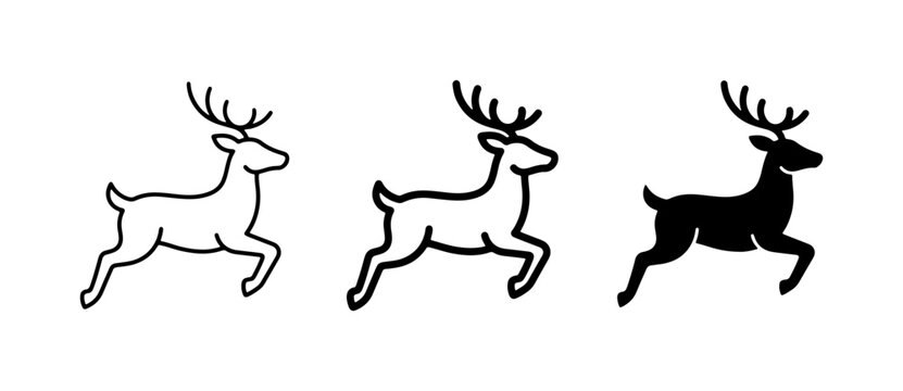 Deer Icons Set, Running Stag Vector Graphics, Silhouette Animal Art