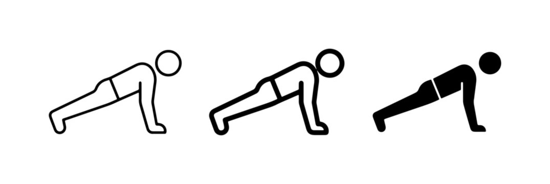 Push Up Icons, Fitness Exercise Silhouettes, Workout Bodyweight Training