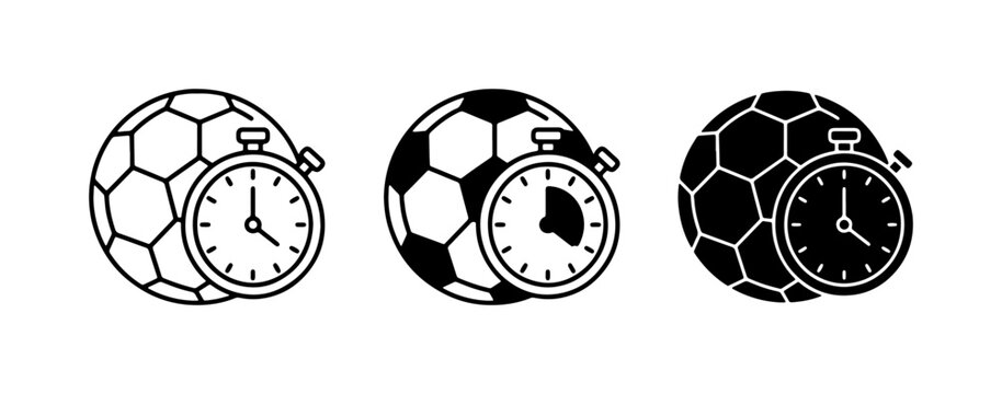 Soccer Ball Stopwatch Icons, Game Time, Sports Timer, Match Clock