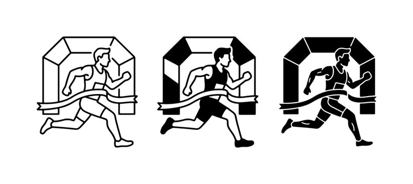 Runner Crossing Finish Line, Race Victory, Marathon Achievement Icons