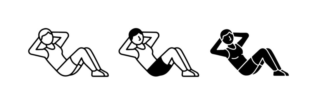 Fitness Icons: Sit-up Exercise, Workout Silhouette, Active Lifestyle Graphics