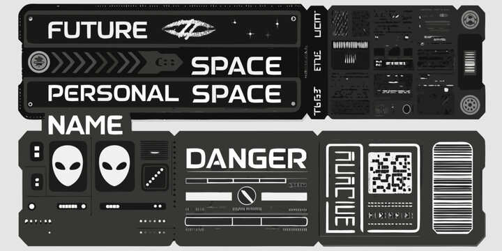 futuristic ticket design with space and alien graphics