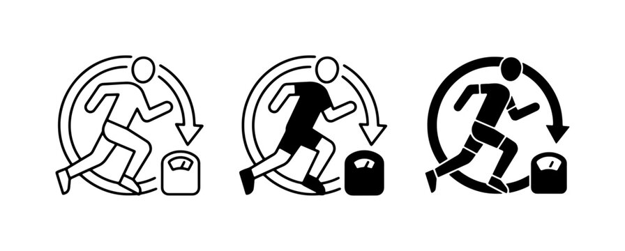 Running Man Icon, Weight Scale Symbol, Fitness Cycle Vector Set