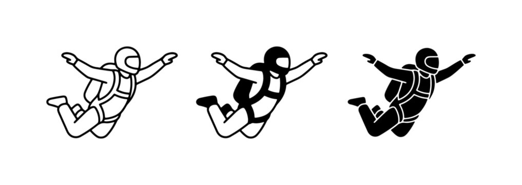 Skydiver Icons, Freefall Vector Graphics, Extreme Sports Silhouette