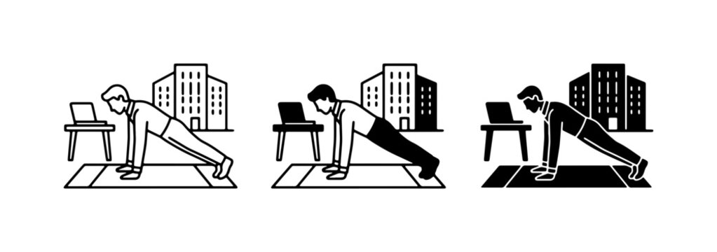 Home Workout Icons, Fitness Routine, Remote Exercise, Digital Training